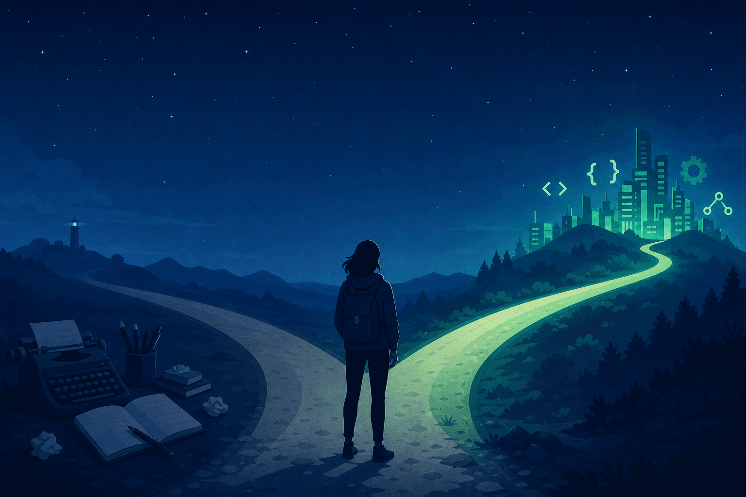 Forked career path from writing toward software engineering