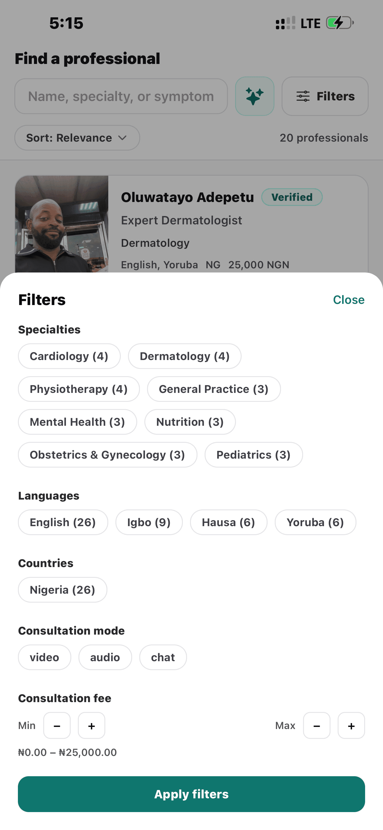 EnuraxHealth specialty search and filters