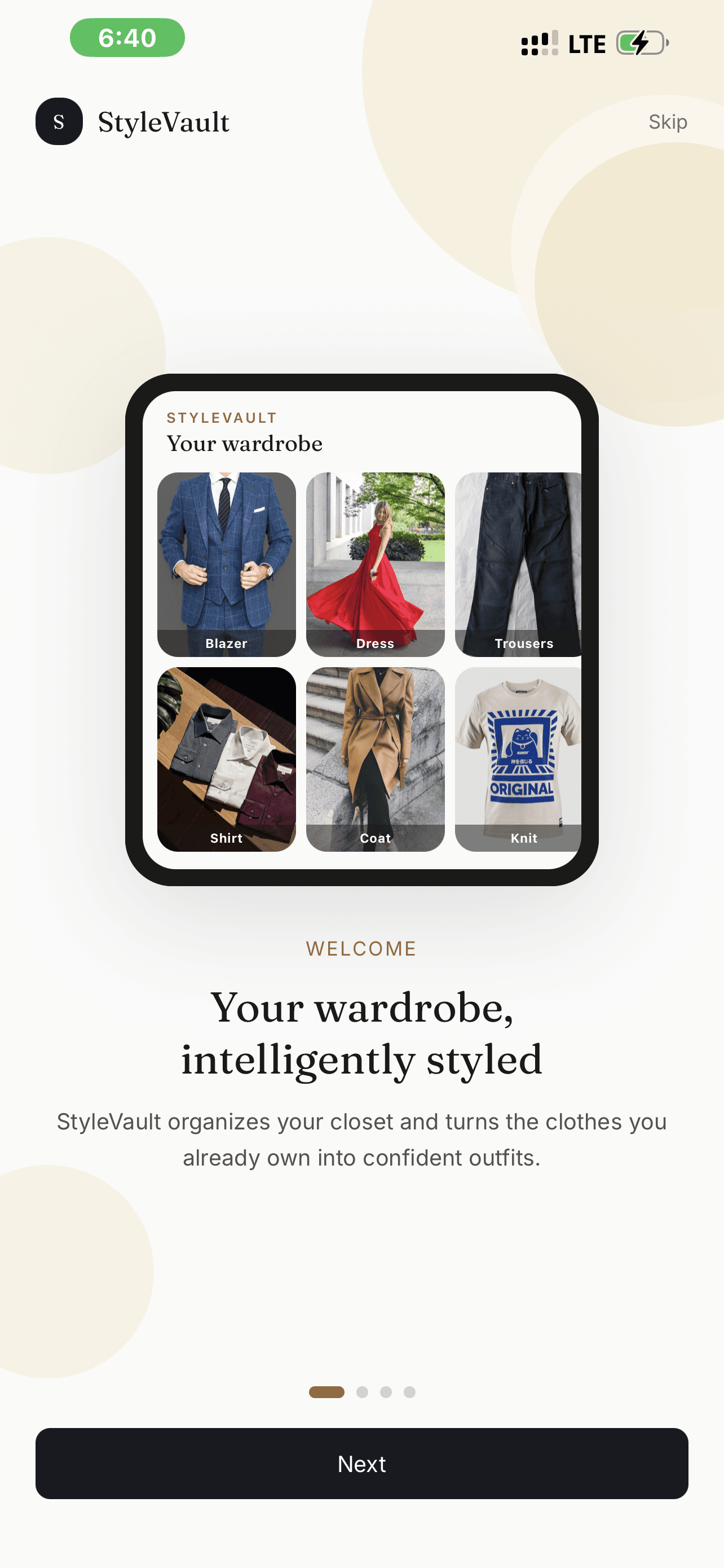 StyleVault app screen 1