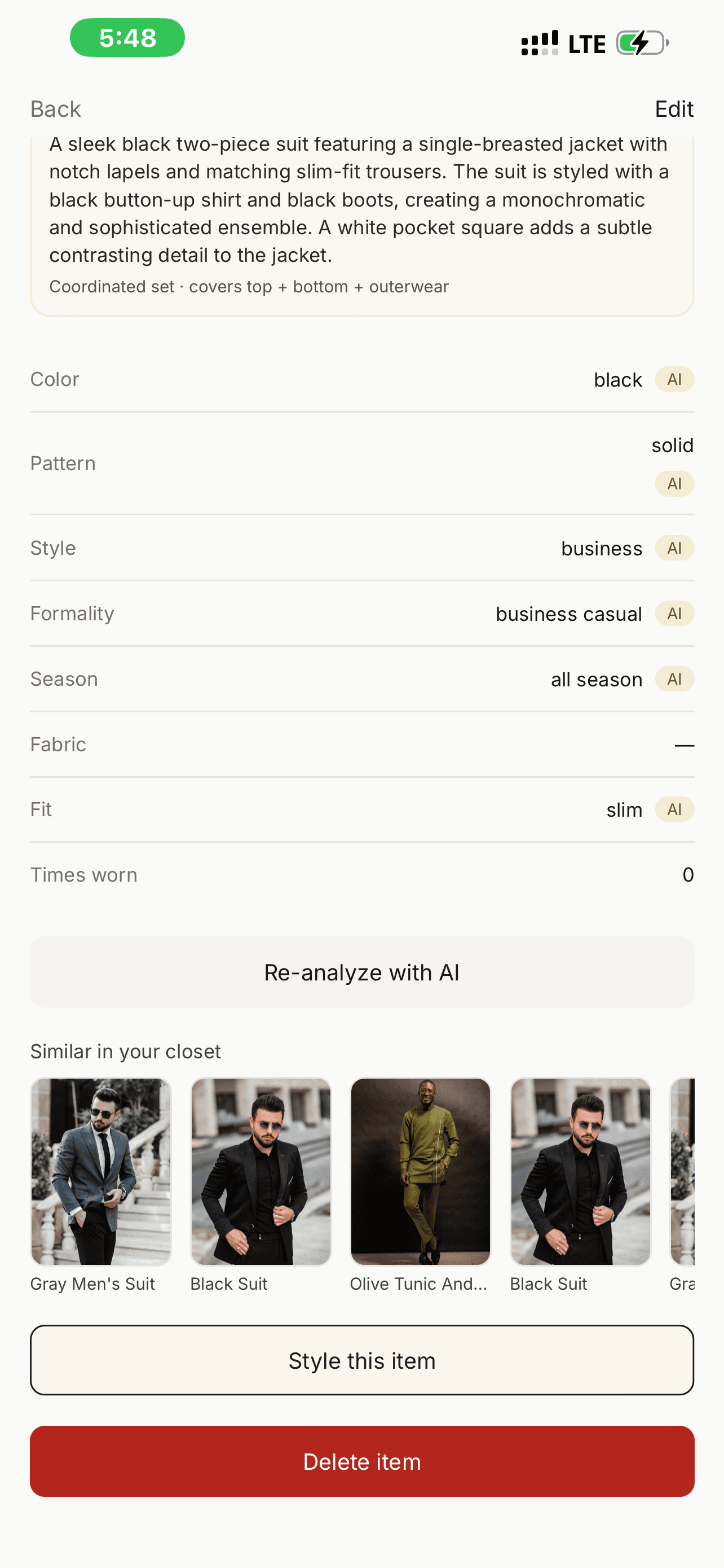 StyleVault AI auto-tagging results